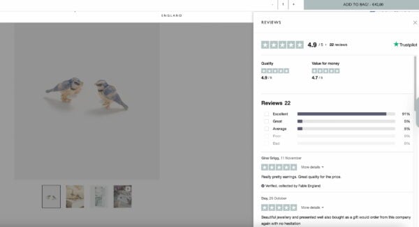 Reviews shown on product page Fable England